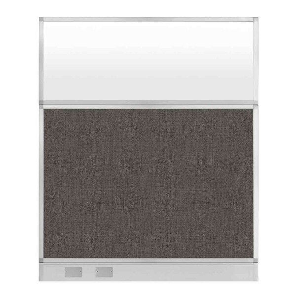 Hush Panel Cubicle Partition 5' x 6' W/ Window Mocha Fabric Frosted Window W/ Cable Channel
